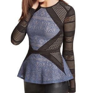 BCBGMaxAzria Peplum Mesh Top